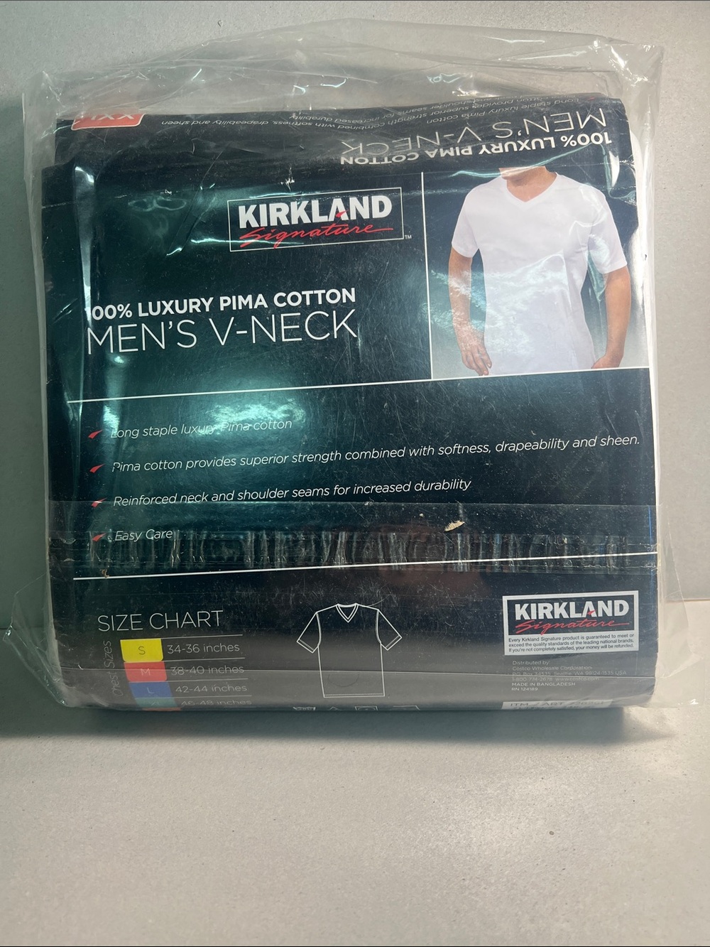 Men's XXL Kirkland Signature Men's V-Neck Luxury Pima Cotton T Shirt 4-Pack - Picture 2 of 3